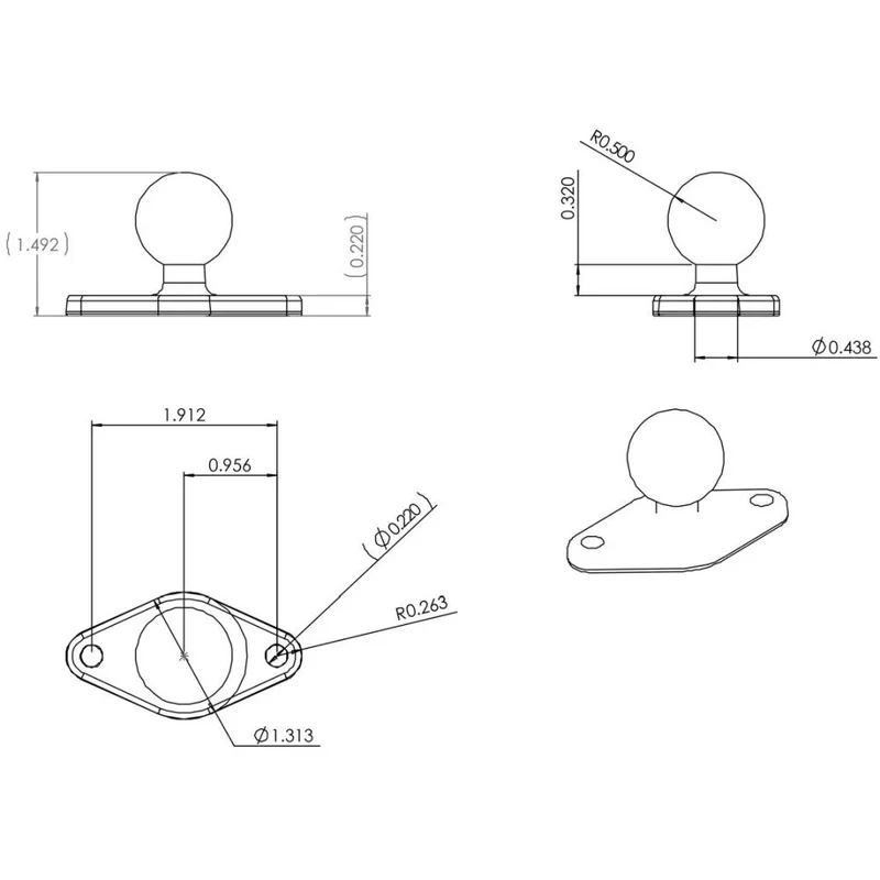 Ram Mounts Base de 2 7/16 po x 1 5/16 po avec balle