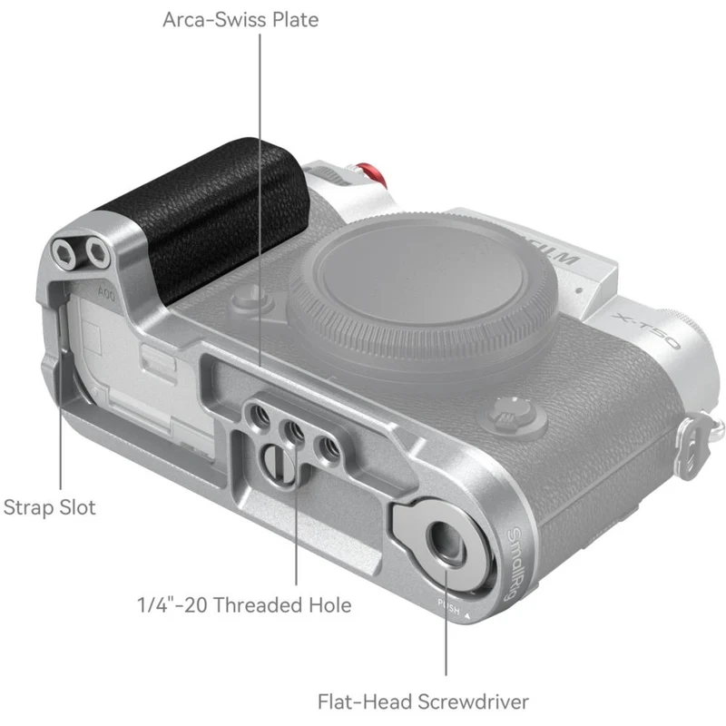 SmallRig 4713C Plaque de Montage en L avec Poignée en Silicone pour FUJIFILM X-T50, Argent