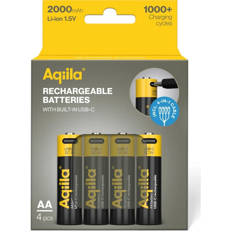 Aqiila AA USB-C Piles rechargeables 1,5 V 2000 mAh Li-Ion (x4)