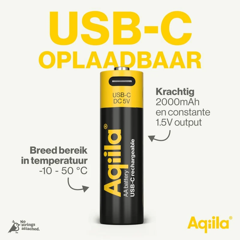 Aqiila AA USB-C Piles rechargeables 1,5 V 2000 mAh Li-Ion (x4)