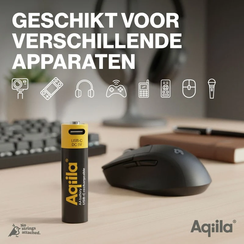 Aqiila AA USB-C Piles rechargeables 1,5 V 2000 mAh Li-Ion (x4)
