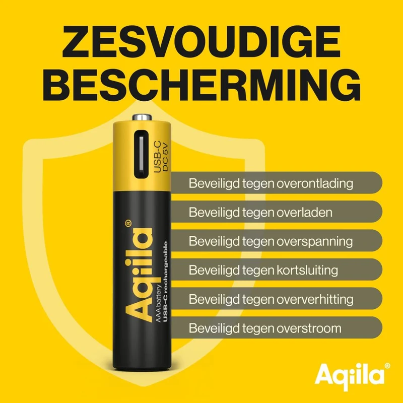 Aqiila AAA USB-C Piles rechargeables 1,5 V 600 mAh Li-Ion (x4)