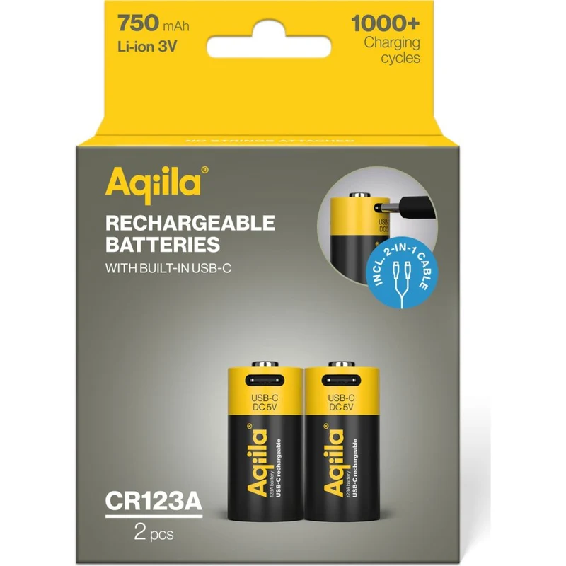 Aqiila CR123A USB-C Batterie Rechargeable 3V 750mAh Li-Ion (2x)