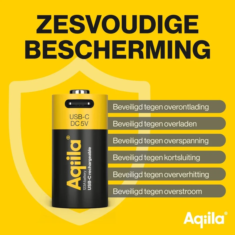 Aqiila CR123A USB-C Batterie Rechargeable 3V 750mAh Li-Ion (2x)