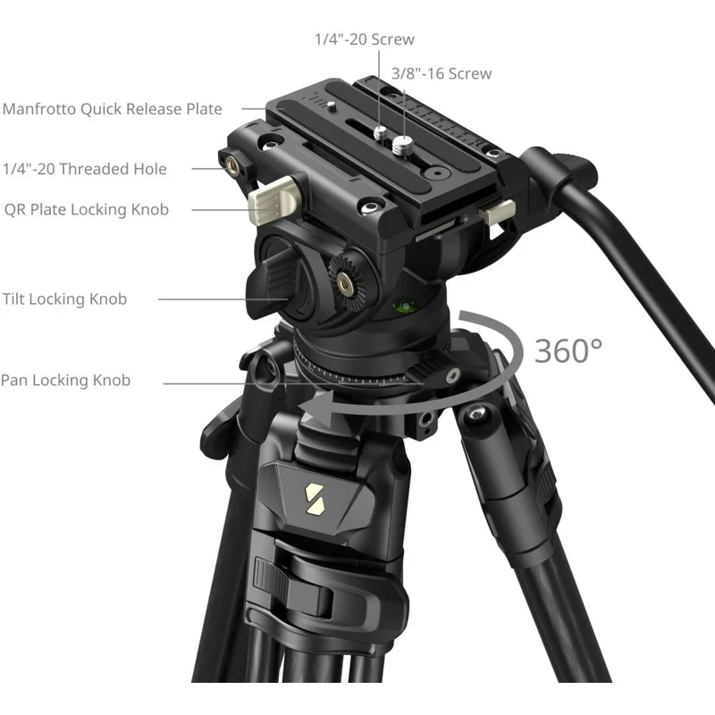 SmallRig 5201 AD-50 Max Video Trépied en fibre de carbone