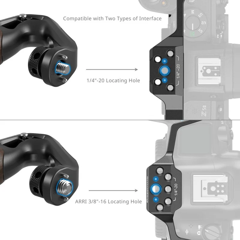 SmallRig 5252 Poignée supérieure en bois avec vis de positionnement 1/4"-20 et ARRI 3/8"-16