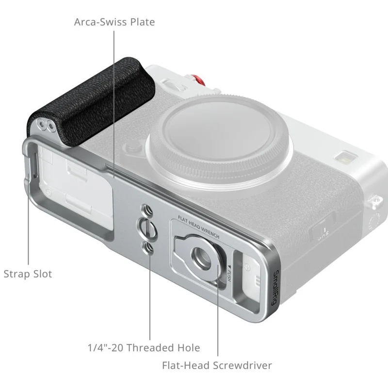 SmallRig 5447 Plaque de Montage en L avec Poignée en Silicone pour Fujifilm X-E5, Argent